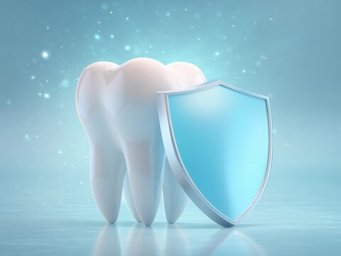 3D tooth with shield dental protection insurance concept