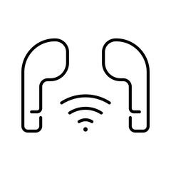 Obraz premium Wireless earbuds icon. Technology and audio devices line symbol. Black and white.