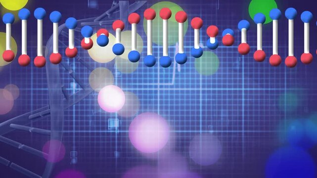 Animation of dots and dna on blue background