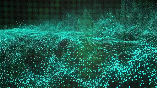 Animation of blue dots forming wave patterns and moving against circles background