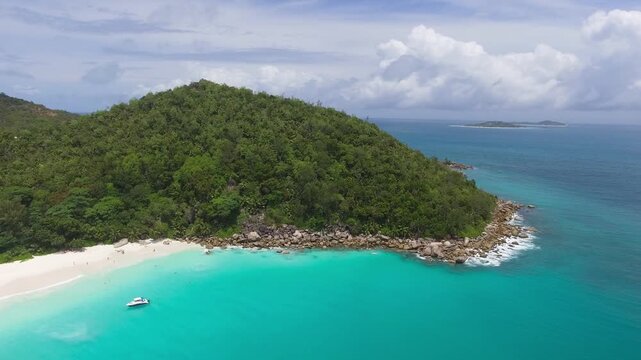 Seychelles Beach, aerial view from drone on a beautiful sunny day