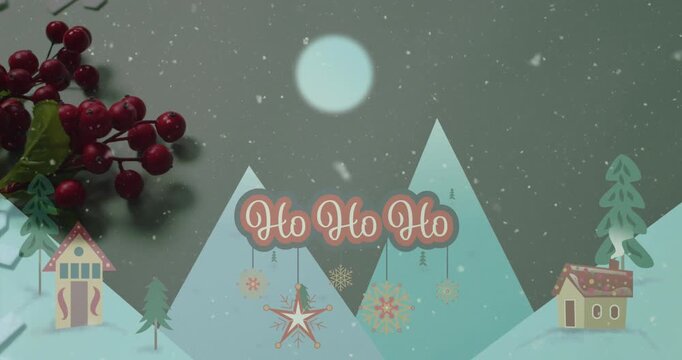 Animation of christmas greetings text over christmas decorations