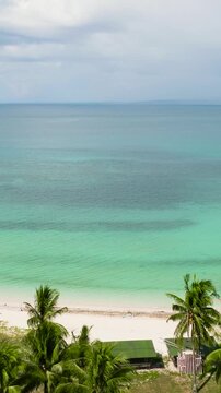Aerial drone of sandy beach and tropical island. Bantayan island, Philippines.