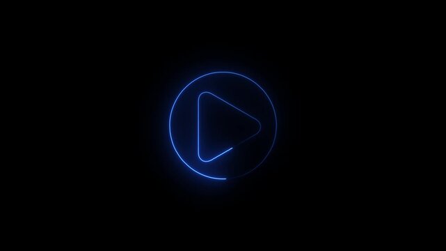 Neon Glowing Video Icon Animation on Dark Background, Neon play icon animation, Glowing animated neon line Play button icon isolated, Social media, internet, mobile, web, technology concepts.