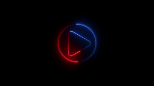 Neon Glowing Video Icon Animation on Dark Background, Neon play icon animation, Glowing animated neon line Play button icon isolated, Social media, internet, mobile, web, technology concepts.
