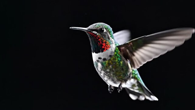 Hummingbird Hovering in Mid Air on Black Background Slow Motion
