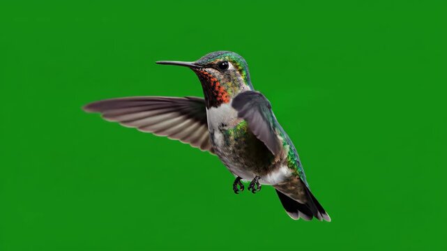 Green Screen Hummingbird Hovering in Flight Isolated on Chroma Key Slow Motion