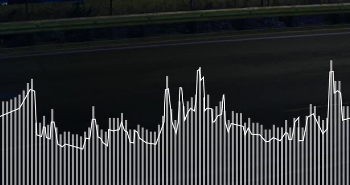 Audio visualizer pulsing on frame, triggered by red taillight, bars spiking to show traffic rhythm