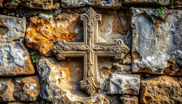 Ornate cross stone wall