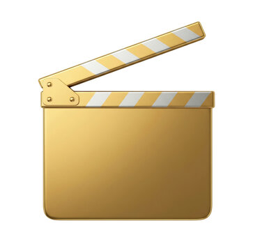 Golden movie clapperboard isolated. Cinema award and production concept.