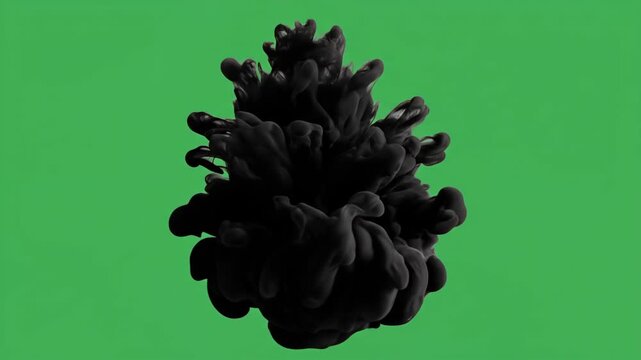 Green Screen Black Ink Explosion Expanding Slow Motion