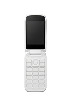 White generic flip phone open isolated. Mobile communication mockup.