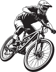 Naklejka premium Black and white, vector mountain bike rider, bmx cyclist illustration, sports graphics