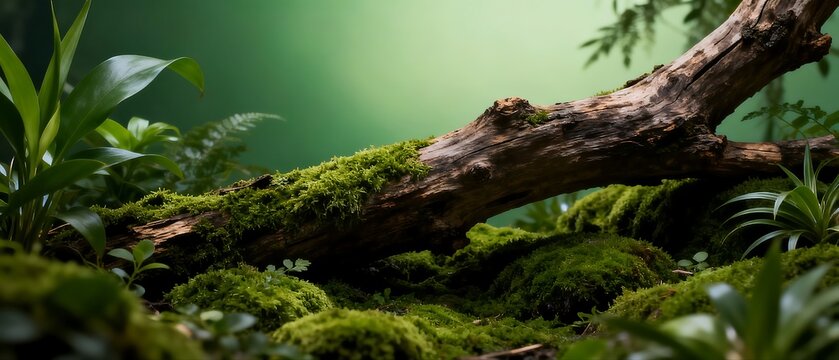 Moss-covered log in lush green forest ecosystem
