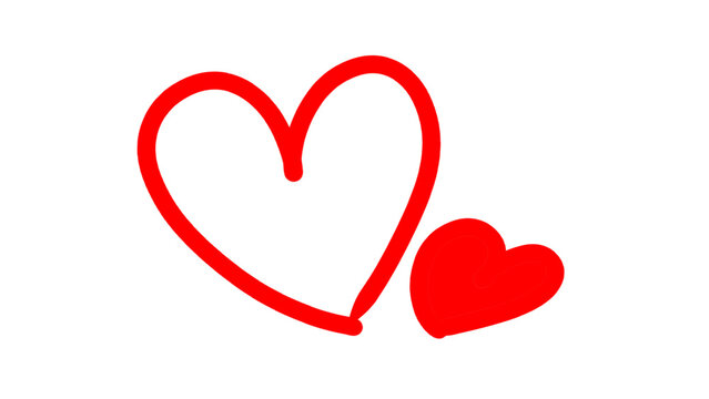 Two red hand drawn hearts for romance and valentine