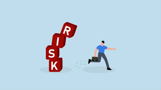 Risk averse, 4k animation of entrepreneur investor avoid danger of falling box