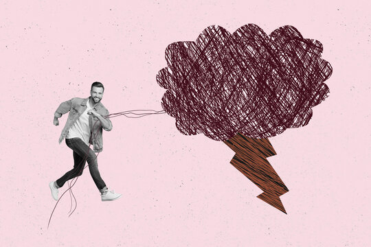 Collage of person running with speech bubble representing thoughts ideas mind communication and emotions