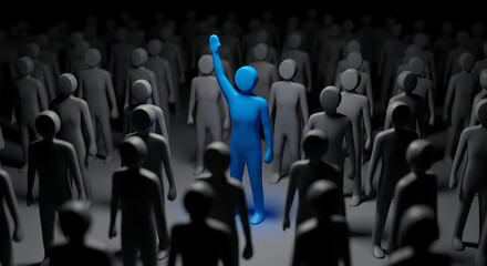 Fototapeta premium Standing Out From The Crowd A Unique Individual Leader With Raised Arm
