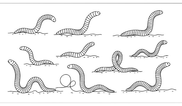 hand drawn vector illustration of a dragon Earthworm Crawl Outline Icon Vector Set with Minimal Soil and Nature Line Art