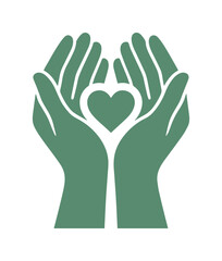 Fototapeta premium Green cupped hands holding heart icon, charity and care symbol vector, organic health and environmental protection concept illustration