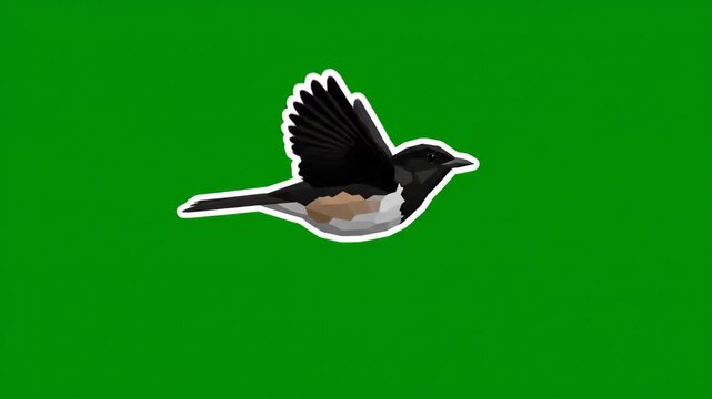 Green Screen Animated Black and White Bird Flying in Seamless Loop