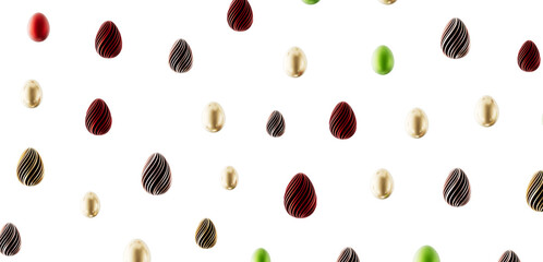 Abstract pattern of decorated Easter eggs on white background. Festive design for greetings, invitations, and holiday ce © vegefox.com