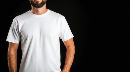 Naklejka premium Caucasian man wearing blank white t shirt offering empty copy space for logo, brand, text design mockup