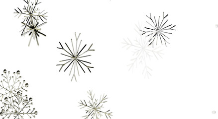 Obraz premium Abstract and festive image of shiny, metal snowflakes against a clean white backdrop. Perfect for wi