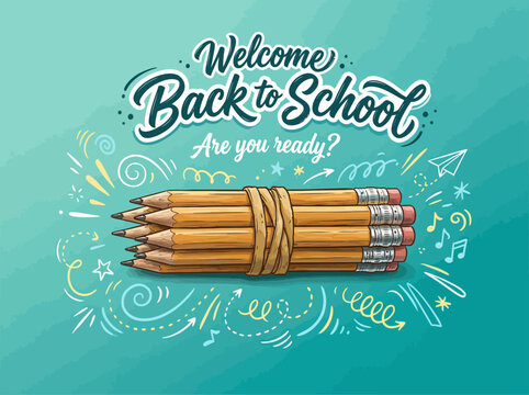 Colorful Back to School Illustration with Pencils and Playful Doodles