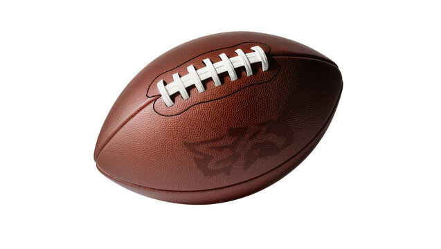Brown textured American football floating, displaying prominent laces and stitching details