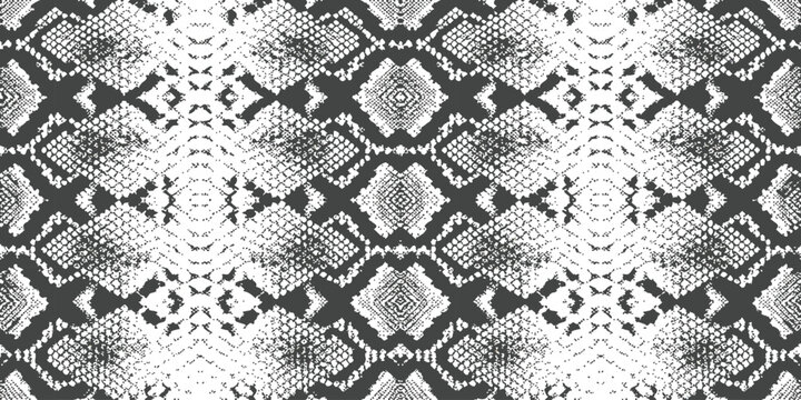 Seamless snake skin pattern vector illustration with black and white textured reptile scale design for fashion textile