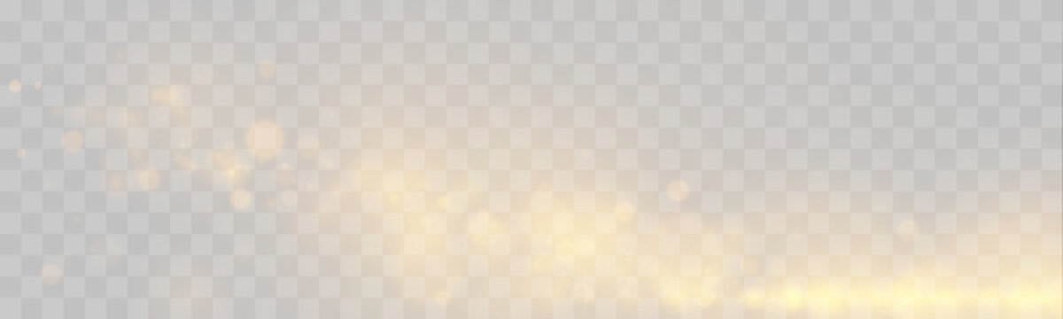 Radiant golden glitter dust shines with soft light. Floating particles create magic effect. Perfect design element for luxury backgrounds and banners. Vector