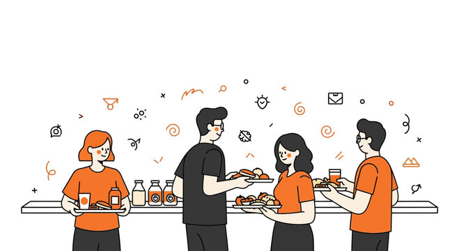 Kids eat food at school cafe with tray and drink fun joy at noon now