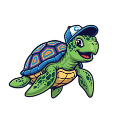Obraz premium Cartoon Turtle with Cap and Colorful Shell for Kids