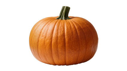 Obraz premium Round orange pumpkin with textured ridges, displaying a sturdy green stem