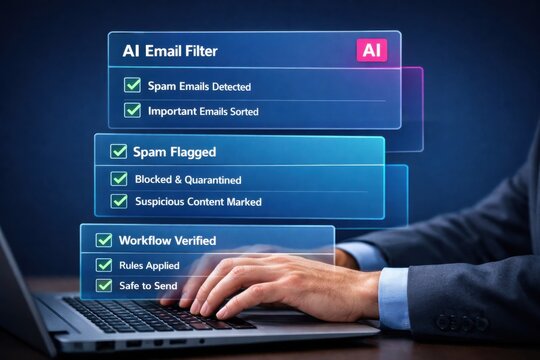 AI email filtering automation system with artificial intelligence spam detection and smart inbox management
