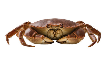 Brown shore crab displaying large claws, facing forward with detailed shell texture © Sindre