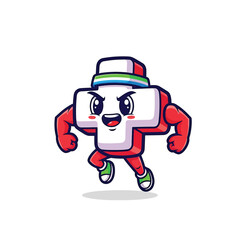 Obraz premium Cartoon plus sign character with sneakers and hat