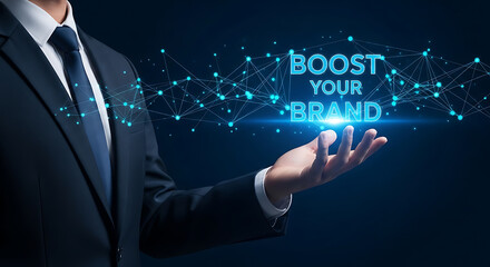 Obraz premium Strategic Brand Enhancement Professional Hand Illuminating Pathways to Digital Success