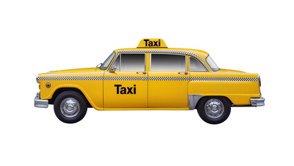 Vintage yellow taxi cab with black lettering, featuring checkered trim and classic chrome details © Sindre