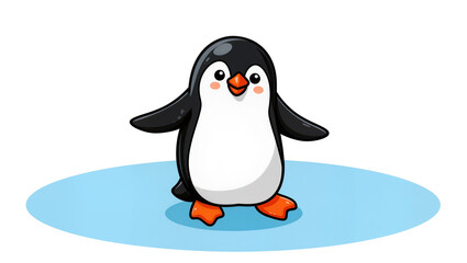 Obraz premium Cute cartoon penguin standing on blue ice, cheerfully looking forward