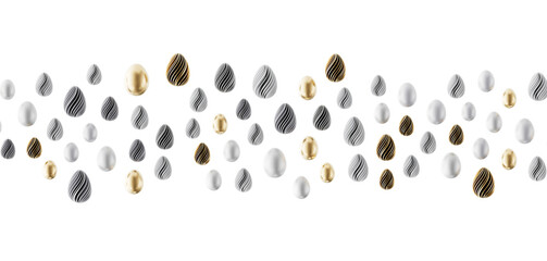 Elegant Easter egg border design in gold silver and white on a bright white background. Perfect for Easter greetings and © vegefox.com