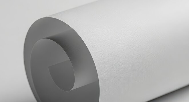 Closeup of a large white cylindrical paper roll isolated on white background for printing and packaging