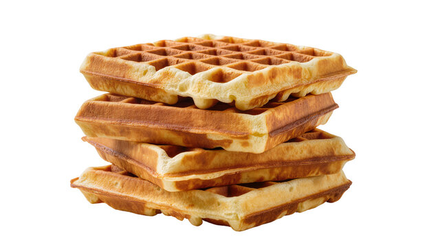 Stacked golden brown waffles, displaying a textured grid pattern and crispy edges