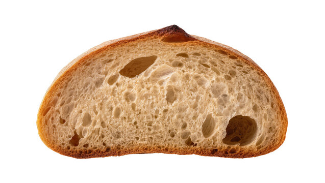 Rustic sourdough bread slice, revealing airy crumb structure and golden crust