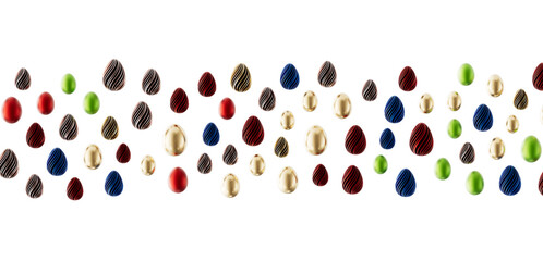Festive Easter eggs in various colors, arranged on a white backdrop, perfect for holiday greetings and designs. Celebrat © vegefox.com