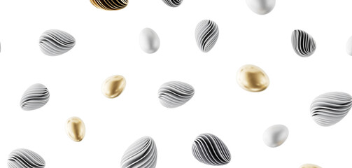 Stylish background featuring gold and white eggs. Perfect for spring, Easter, luxury, minimalist designs and concepts. U © vegefox.com
