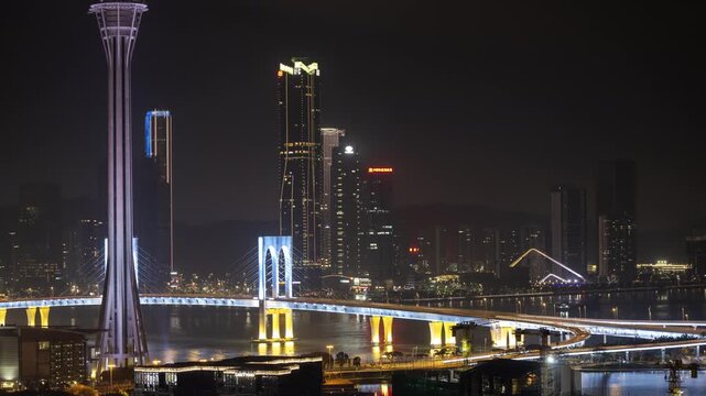 macau skyline and macau tower at night