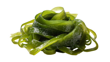 Glossy marinated seaweed ribbons elegantly piled high, showcasing vibrant green hues © Trym