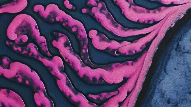 Abstract fluid art background featuring swirling magenta and deep blue acrylic paint blending in a dynamic marbled texture perfect for modern design projects
